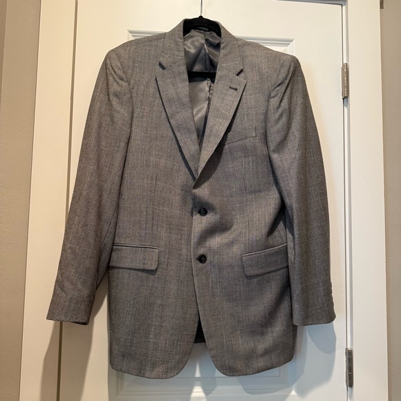 Jos. A. Bank Size 41L Men's Tailored Fit 100% Wool Coat Blazer Jacket Gray Plaid - Picture 1 of 11